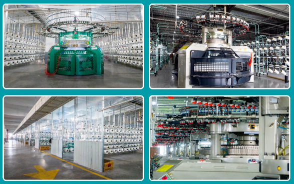Four views of circular knitting machines on the RyderTex floor.